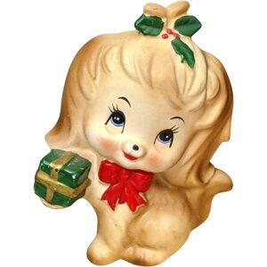 Lefton Christmas Puppy Dog Cocker Spaniel Figurine Ceramic #7696 Vtg